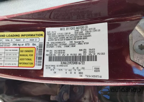 2013 Lincoln Mkz from USA, damaged, VIN 3LN6L2J92DR816722